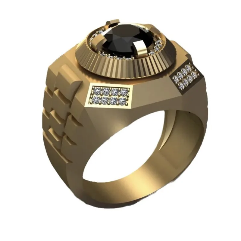 Fashion Men Gold Color Round Men Rings Luxury Black Stones Wedding Party Bridal Ring Jewelry wedding rings round rings finger rings jewelry rings ring jewelry