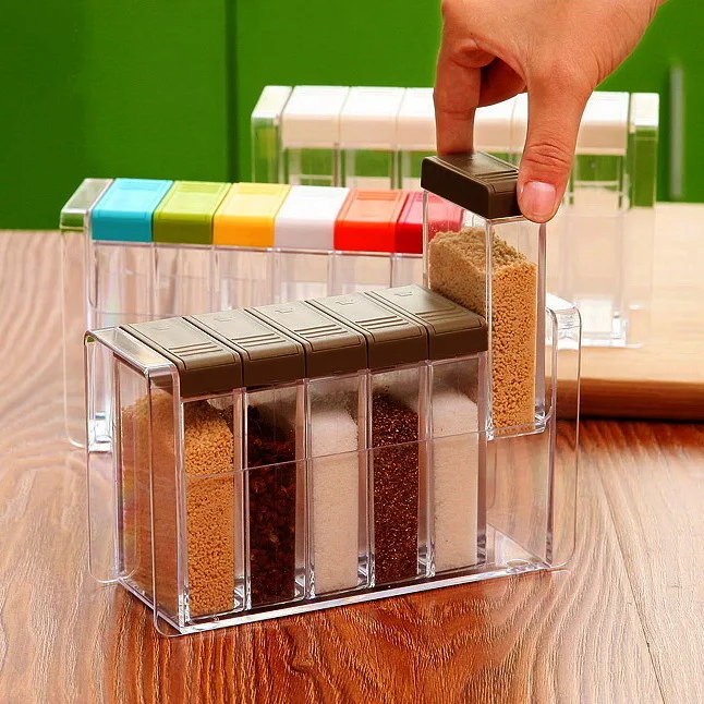 Transparent Spice Jar Set Salt and Pepper Seasoning Bottle Colorful Lid Kitchen Condiment Cruet Storage Container Base seasoning jar salt shaker spices bottle salt pepper shakers
