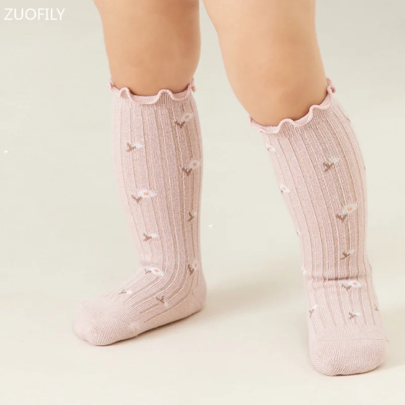 Spring Baby Ruffle Girls Socks Knee High Long Sock Kid Soft Cotton Toddler Print Socks Children Princess Autumn 0-5Yrs cotton socks kids socks baby socks girls socks