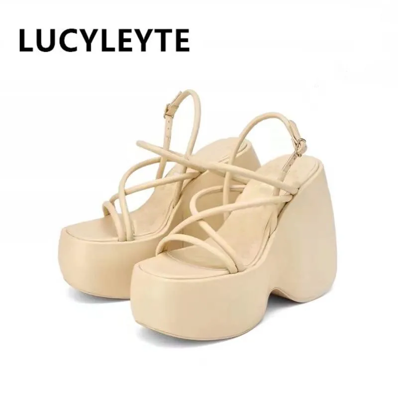 Summer platform wedge new luxury chunky heel pattern mixed color buckle women's sandals mixed color summer fashion shoes