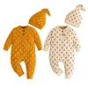 Warm Baby Clothes Rib Printed Romper Newborn Infant Toddler Boy Girl Long Sleeve Jumpsuit Hat Fall Spring  Autumn Outfits 1