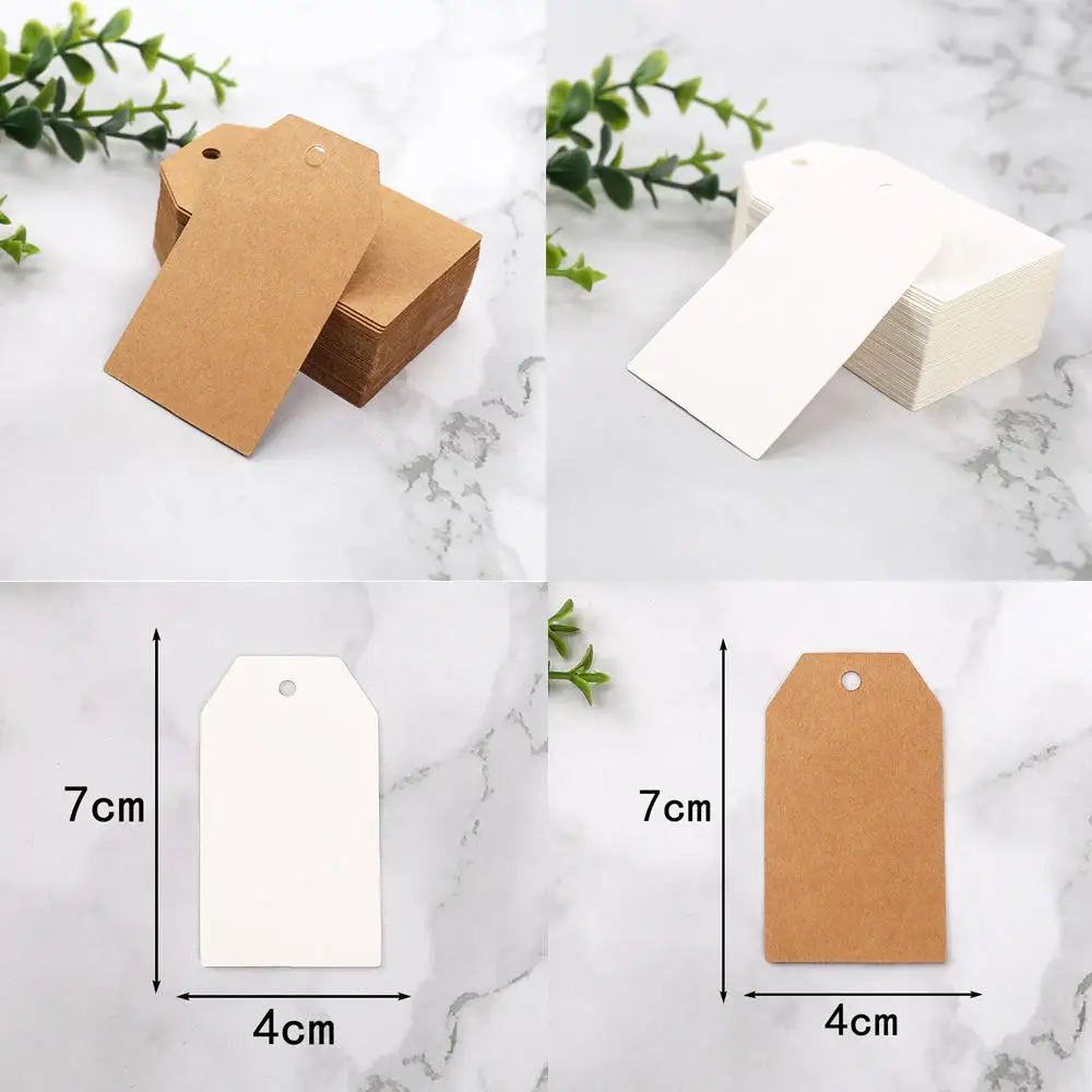 4 * 7cm 사다리꼴 접착 스티커, 빈 크라프트지, 행택, 판지, 의류 포장, 장식 카드 스트립