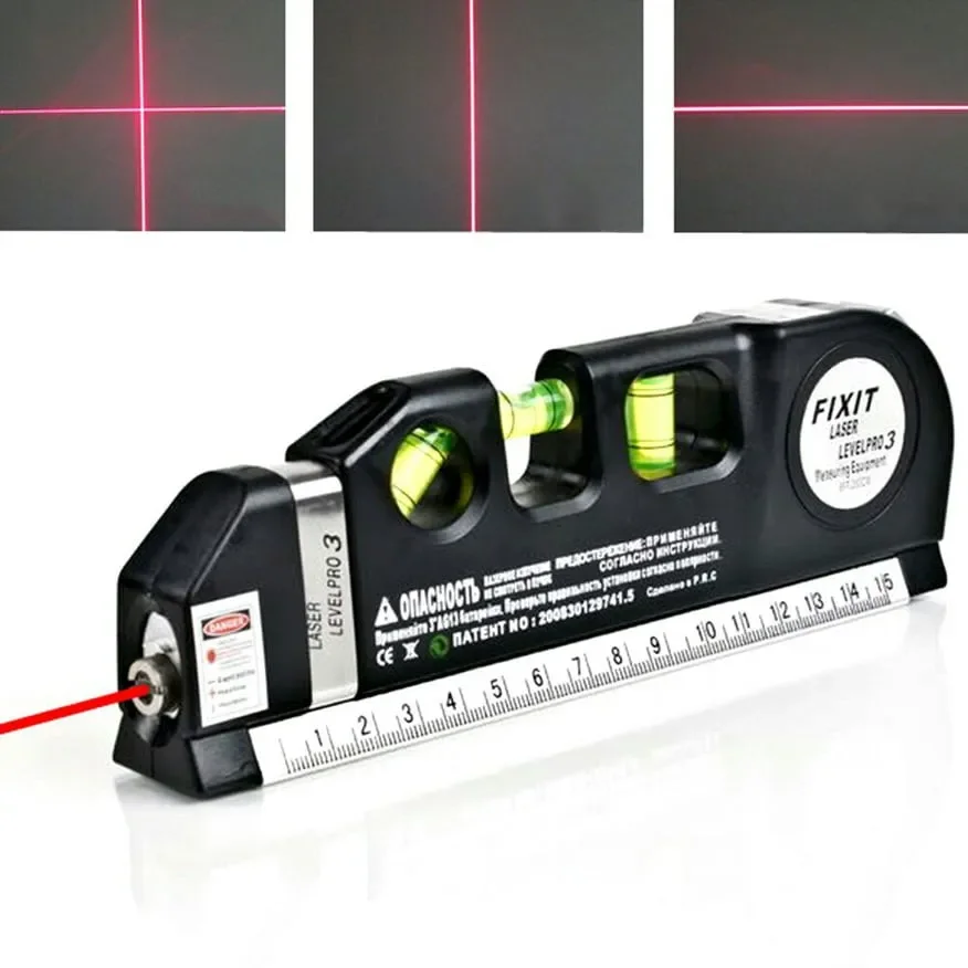 Home Multi-function Laser Leveling Instrument Steel Ruler Straight Line Laser Level Aligner Vertical Measure Tape