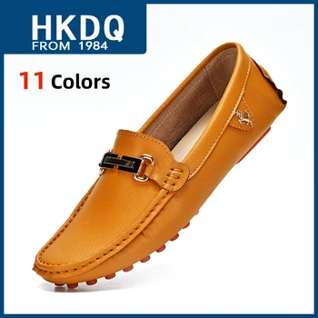 HKDQ 남성용 클래식 플랫 드라이빙 슈즈, 통기성 캐주얼 가죽 신발, 부드러운 미끄럼 방지 로퍼, 라지 사이즈 48, 여름