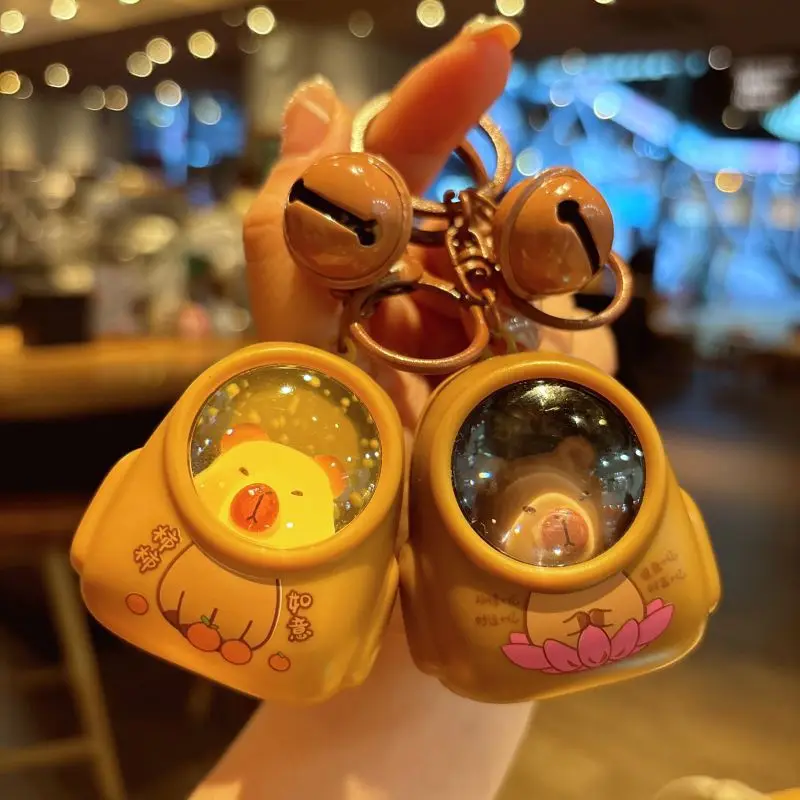 Kapibala Luminous Keychain Cute Cartoon Space Capsule Capybara Keyring Schoolbag Pendant Hanging Friend Gift