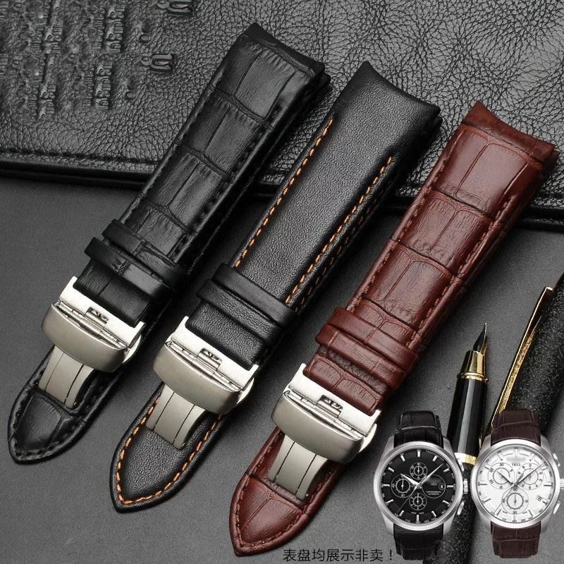 Ремешок из телячьей кожи для Tissot T035, сменный Браслет из натуральной телячьей кожи с застежкой-бабочкой, 22 мм 23 мм 24 мм