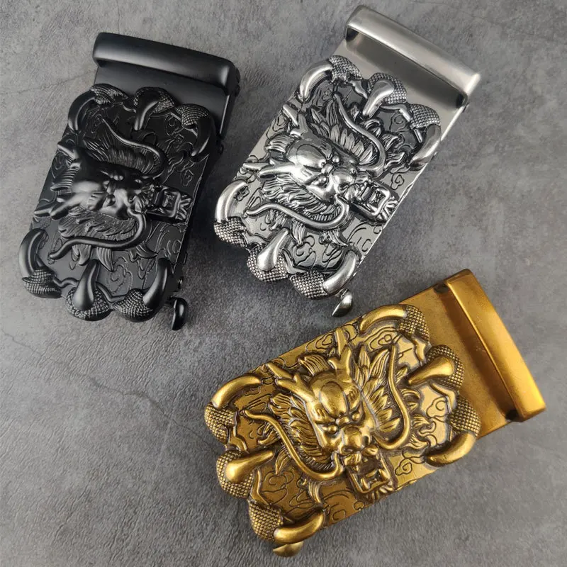 

Vintage Chinese Dragon Automatic Belt Buckle Western Cowboy Domineering Zinc Alloy Waistband Buckle Men's Jeans Accessories