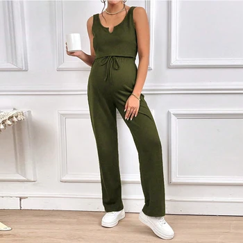 2026 Spring Summer Maternity Tank Top & Long Pants Sets Fashion Soft Stretchy 2 Piece Outfits for Pregnant Women