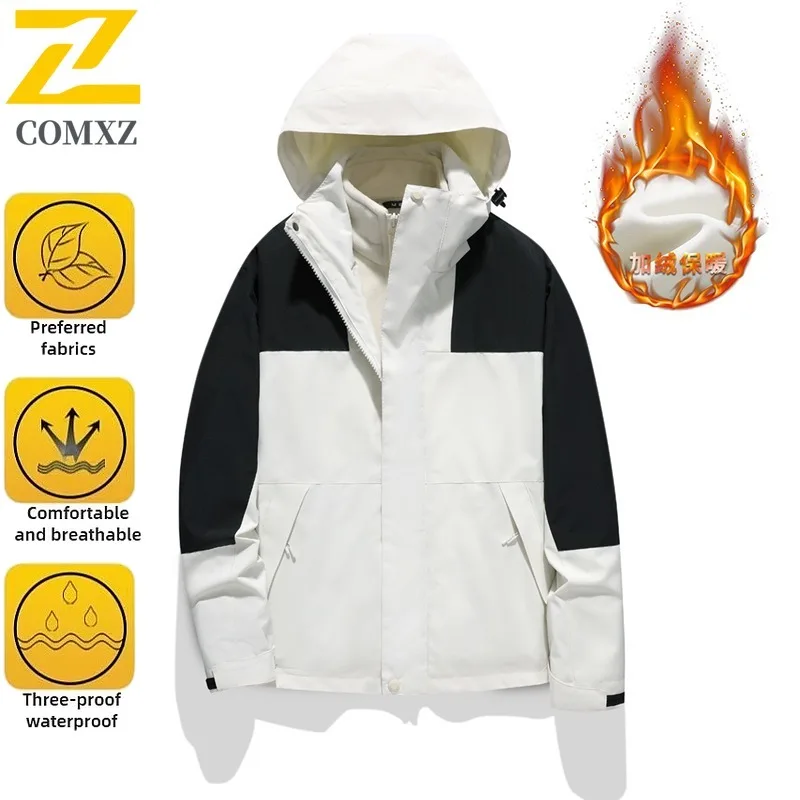 EiAO Jacket Unisex 2-in-1 Detachable Fleece  Waterproof Windproof Outdoor Coat for Running Hiking Fishing Trendy Camping 2025