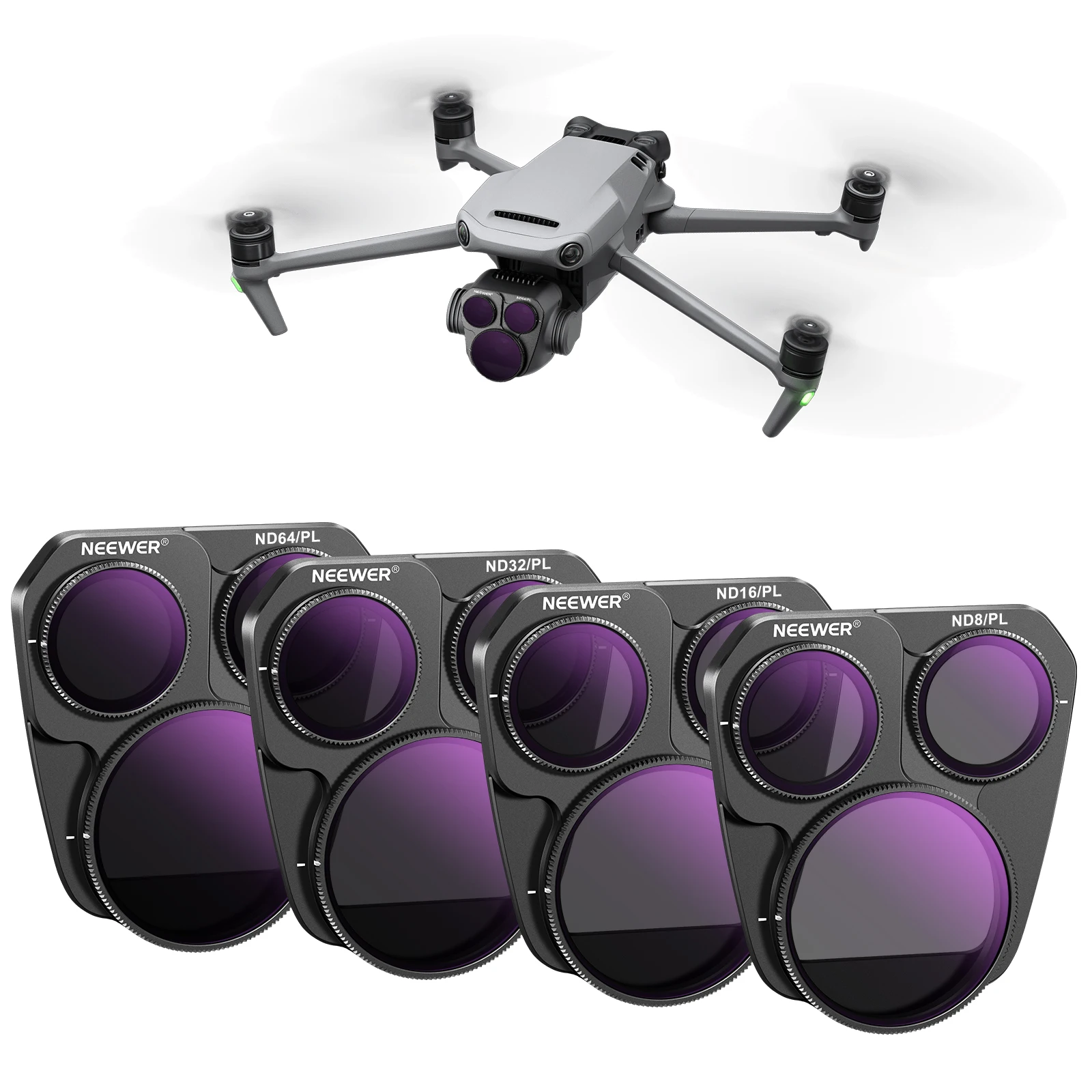 

NEEWER Mavic 3 Pro ND/PL Filter Set Compatible with DJI Mavic 3 Pro/Pro Cine, 4 Pack Snap On Design ND8/PL ND16/PL ND32/PL ND64