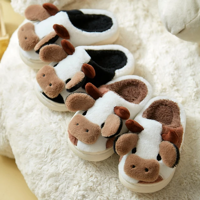 Pantoufles d'animaux mignons pour enfants, pantoufles chaudes moelleuses  Kawaii, pantoufles de dessin animé pour enfants, chaussures de maison de  vache à lait, chaussures drôles, hiver, 2022 - AliExpress