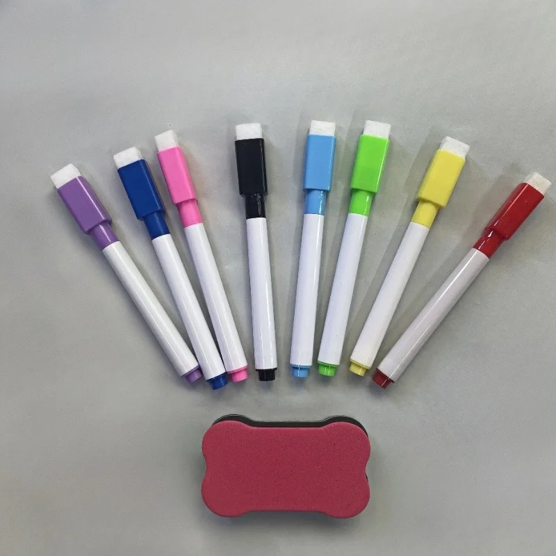 Vibrant 8-Color Dry Erase Markers with Magnetic Eraser – Ideal for Office, Home, and Creative Gift Giving