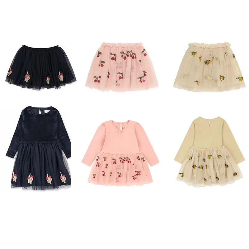 

EnkeliBB Pre-sale Toddler Girl Autumn Long Sleeve Tutu Dresses Cherry and Lemon Pattern Dresses Kids brand Clothes New Arrivals