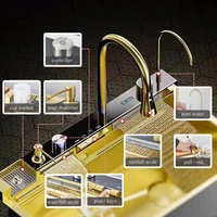 Golden Multifunctional Kitchen Sink Digital Display 304 Stainless Steel Waterfall Kitchen Sink with Soap Dispenser 2