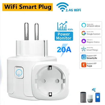 20A EU Smart Plug Tuya Wifi Socket Voice Control Remote for Alexa Yandex Google Home Energy Monitoring Function Alice