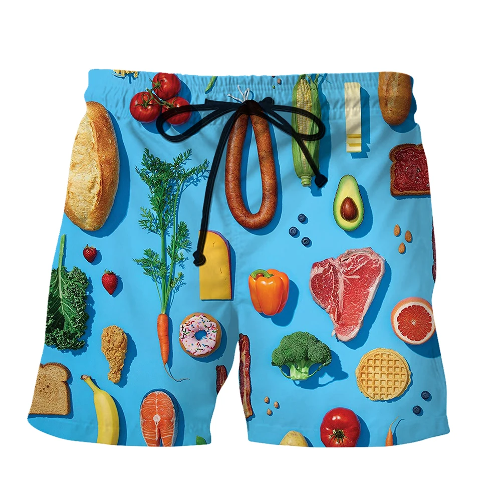 SONSPEE Funny Vegetable Chowder Graphic 3D Print Shorts Summer Men's Women's Fruits Meat Food Oversize Short Pants Clothing