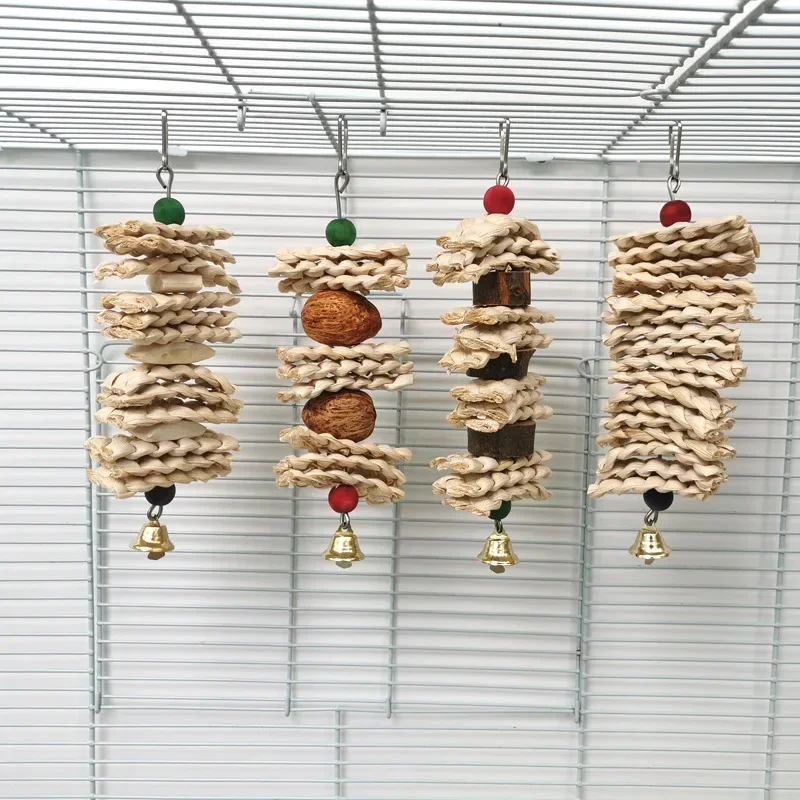 Bird Toys Chewing Toy Parrot Cage Bite Toys Corn Husks Color Wood Beads Entertainment for Small and Medium Parrots Birds