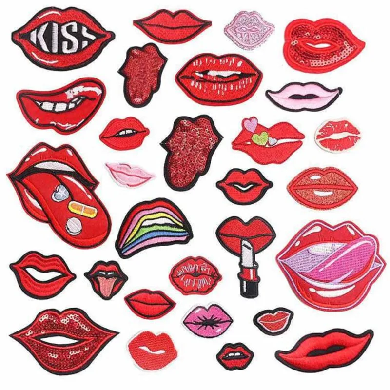 Clothing Women Men Diy Embroidery Fashion Patch Red Lips deal with it Iron on patches for clothes Diy Fabric Free Shipping