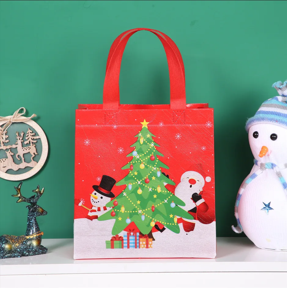Christmas Gift Bags Cartoon Cute Santa Elk Snowman Printing Non Woven Handbag Hot Pressing Party Supplies Ornaments gift bags,christmas gift bags