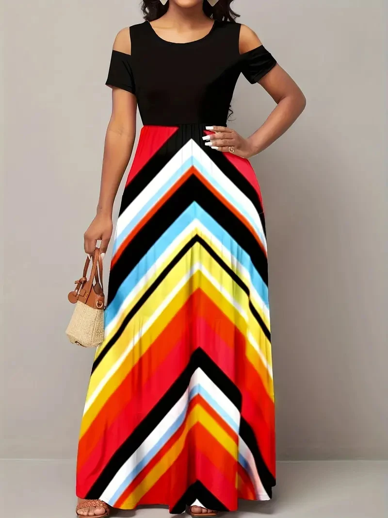 

Nice-forever Summer Women Vintage Multicolored Print Dresses Casual Party Maxi Long Dress MY718