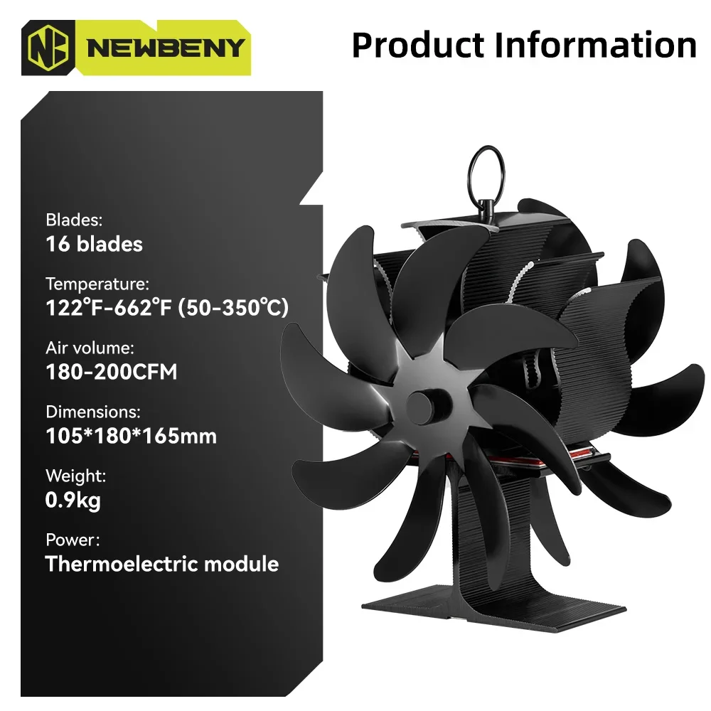 16 Blades Double Sided Fireplace Fan Log Wood Burner Ecological Efficient Home Heat Distribution Quiet Stove Fan
