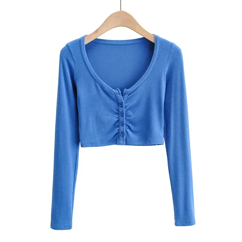 Sexy Women's V-Neck Tank Tops T-Shirt Short Sleeve Solid Color Button Crop Top Clubwear Top Summer Slim Short T-Shirt For Womens