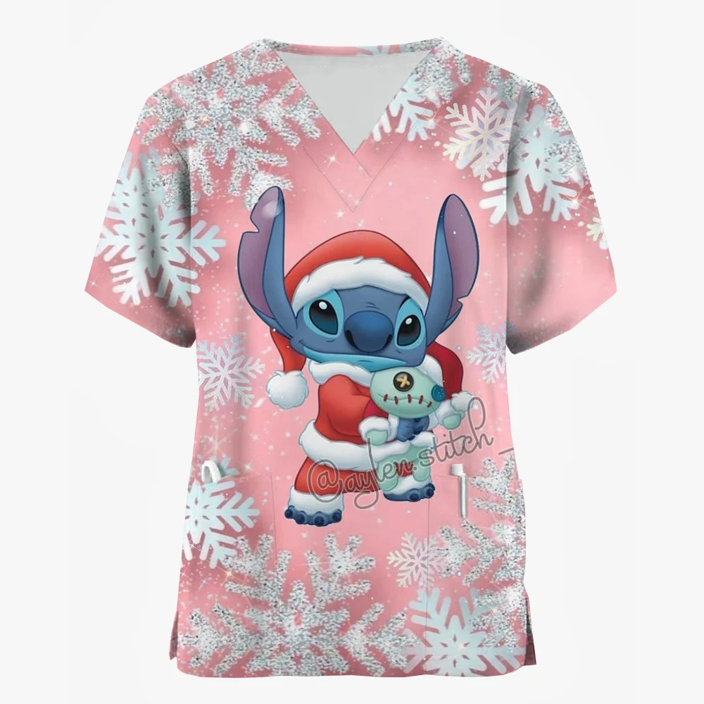 Nurse Uniforms Women Merry Christmas Print Short Sleeve Stitch Scrubs Working Medical Blouse Overalls Uniforms Medical Nursing
