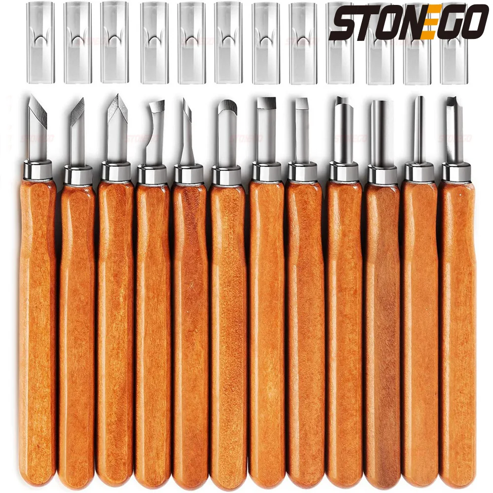 STONEGO Wood Carving Chisel Knife Set Carbon Steel Woodworking Tools Beginner-Friendly DIY Hand Craft Sculpture OPP/Canvas Bag