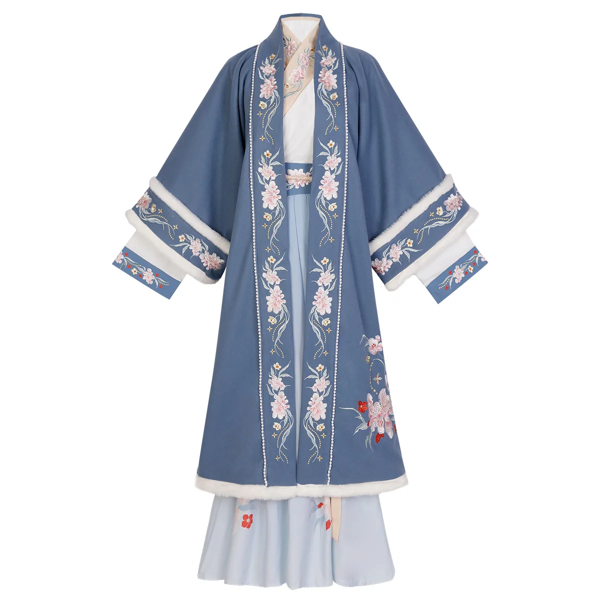 

Вышитый кардиган с прямым воротником Hanfu, длинная куртка, комплект из трех предметов