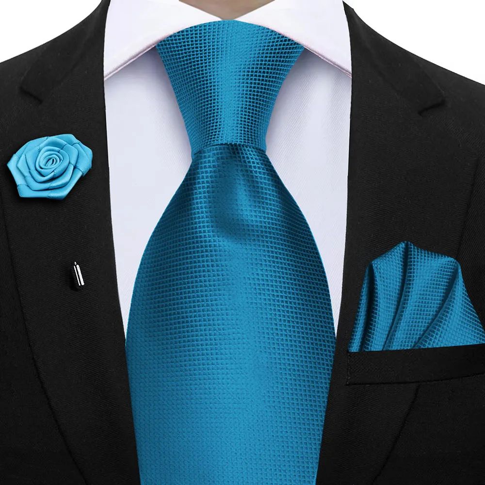 Elegant Peacock Blue Plaid Men's Accessory Set - Tie & Pocket Square Collection