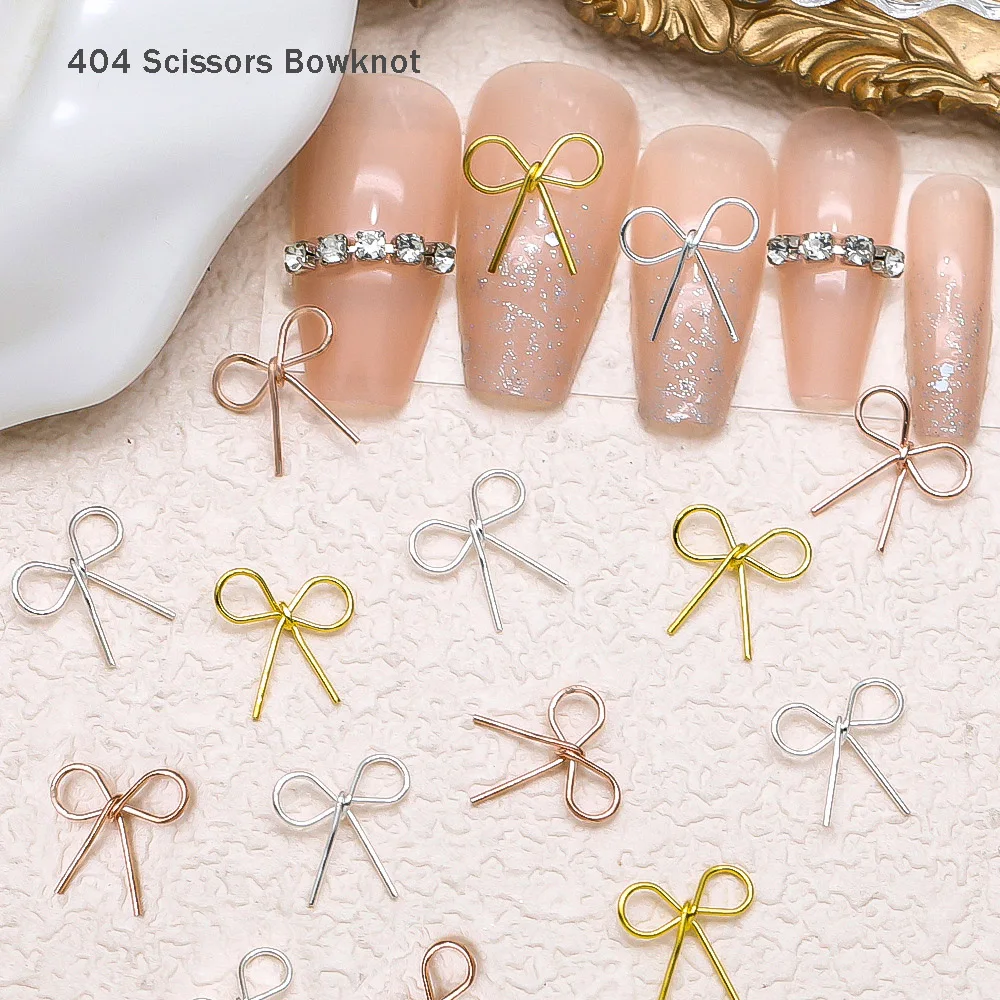 

-Scissors Bowknot- Handcrafted Wrapping Wire Bow Alloy Simple Chrome Bowtie Rivets Accessories DIY Metal Knot Nail Charms 404art