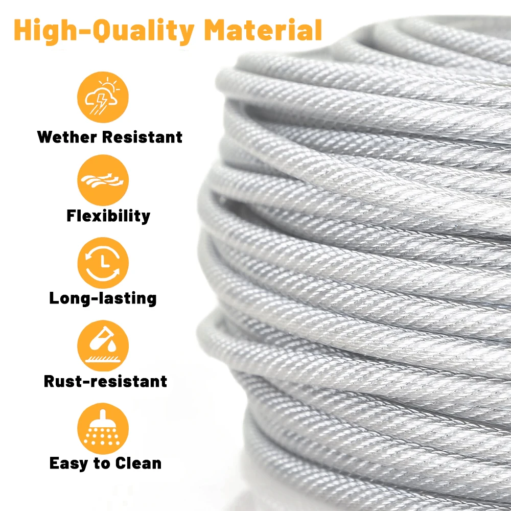 Stainless Steel Wire Rope Stainless Steel Cable Rope 15/30/50M PVC Coated Guardrail Safety Rope Clothesline Canopy Suspension 3mm 66 Piece Set