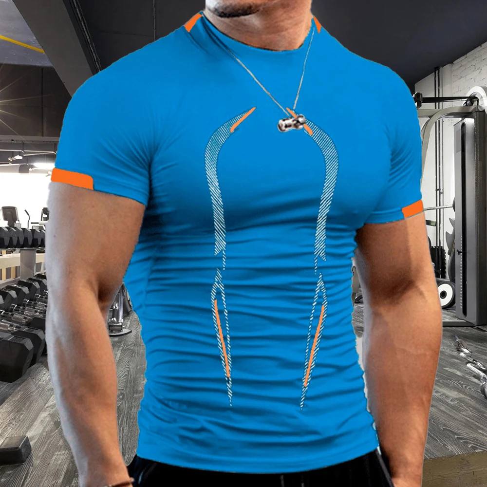 

Summer Men's Sports Gym Running Fitness T-Shirt Short Sleeve Tight Quick Dry Clothing Male Multicolor Bodybuilding Tees&Tops
