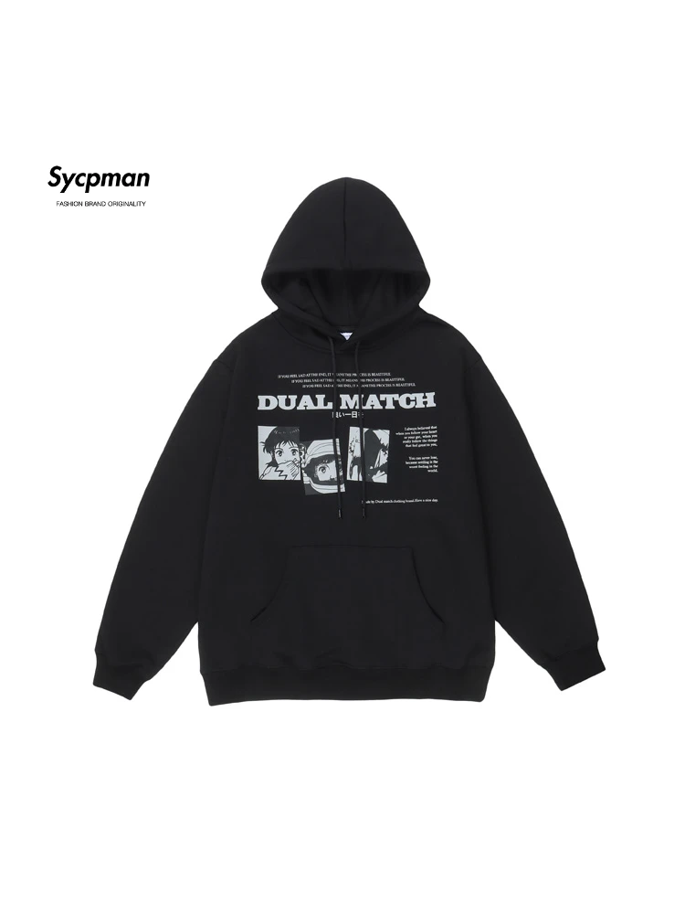 

Модная Толстовка Sycpman в японском стиле с мультяшным принтом, мужские свободные повседневные толстовки, Молодежная уличная одежда на осень