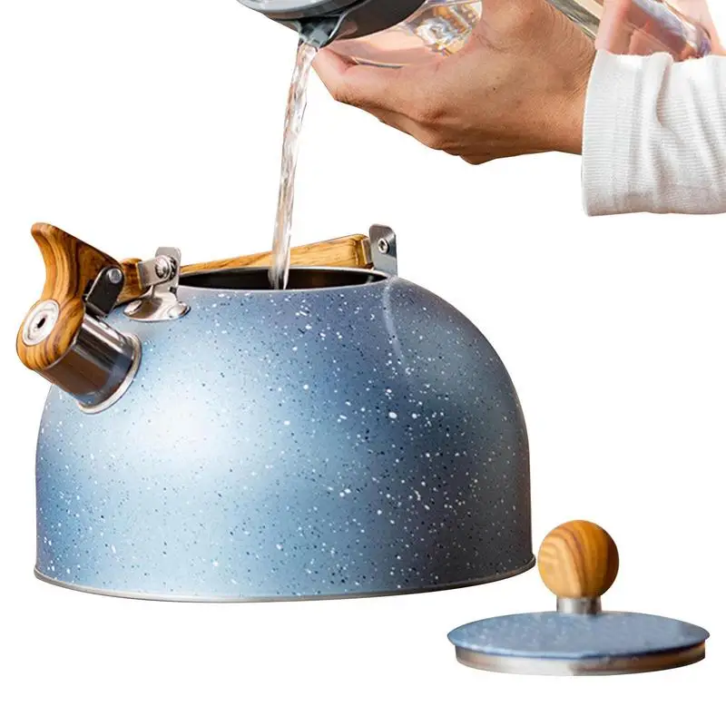 

Whistling Tea Kettle Stove Top Kettles Anti-Rust Tea Kettle With Wood Pattern Handle Loud Whistle Hot Water Tea Pot For Stovetop