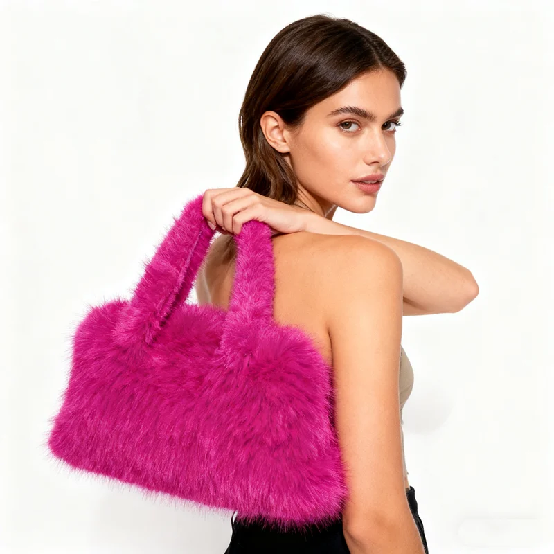 Luxury Faux Mink Fur Bags for Women Handbags Candy Color Plush Tote Fluffy Soft Shoulder Bag Large Capacity Shopper Purses New