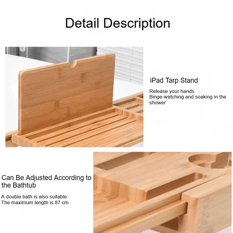Expandable Wooden Bathtub Tray Home Storage Accessories Soap Dish Non Slip Tablet Bathroom Storage Holder Bathroom Trays