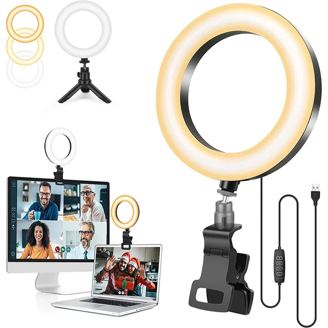 Ring Light for Computer Laptop,Video Conference Lighting kit for Zoom  Meetings,5 Small Led Selfie Light Portable Ring Light with Stand,Cell  Phone