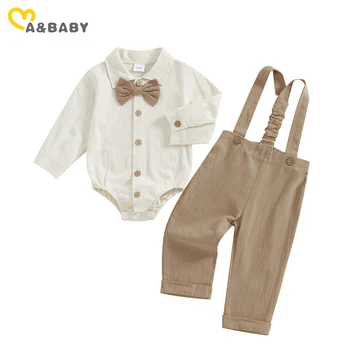 Ma & baby 0-18M neonato neonati maschi vestiti set bambino manica lunga papillon pagliaccetto bretelle pantaloni formale gentiluomo vestito 1