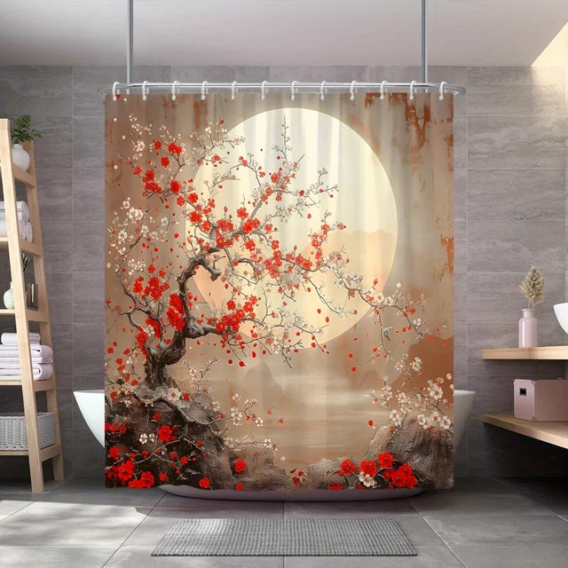 AILONEN Cortina De Ducha Con Corazones Rojos Y Rosas Para Decoración De Baño, Cortina De Baño