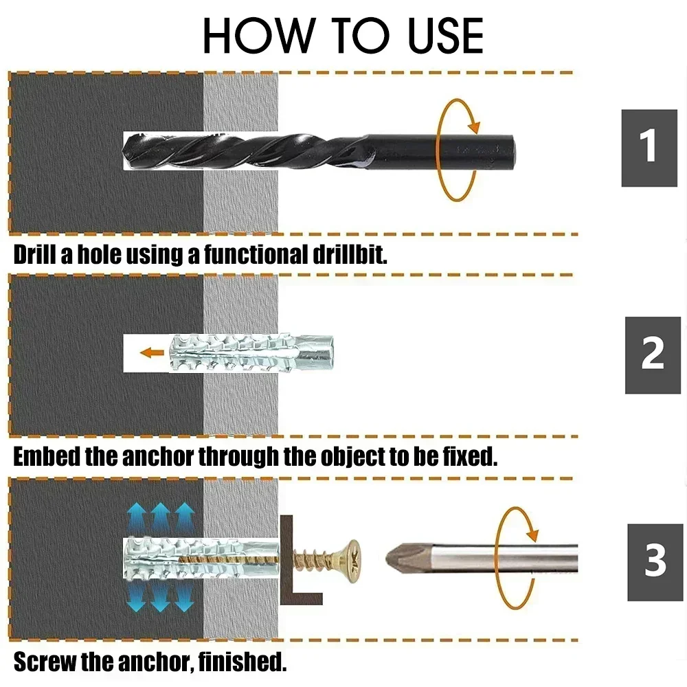 200/10sets Metal Serrated Expansion Tube Self Tapping Screws Pipe Drilling Plug for Concrete Wall Anchors Fasteners Bolt Kits