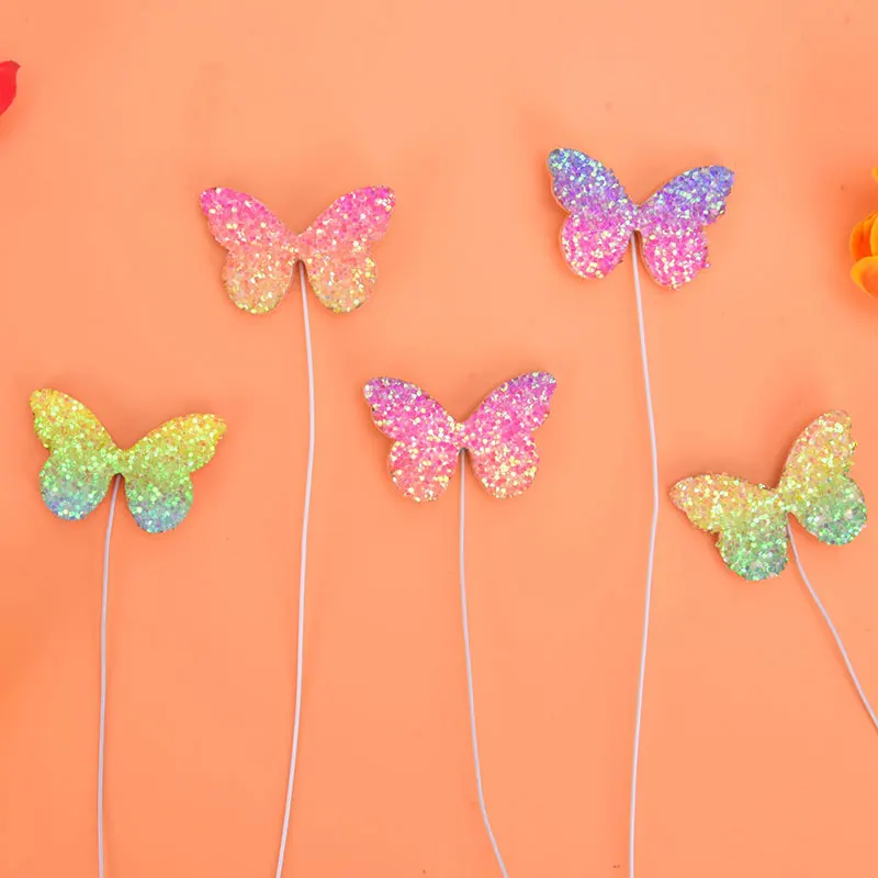 5Pcs Biling Colourful Felt Butterfly Cake Topper Wedding Bride Dessert Decoration