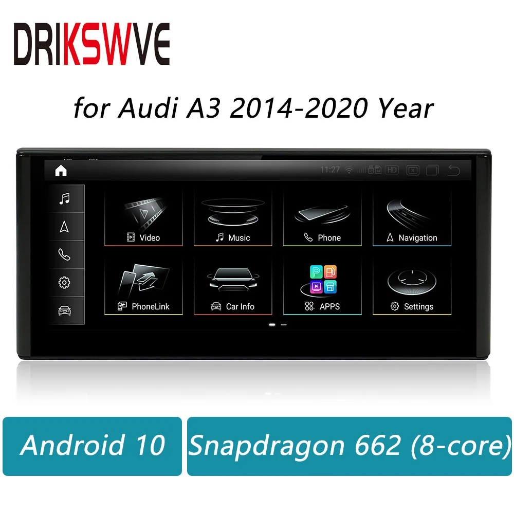 

DRIKSWVE Car Radio Display Screen Upgrade Android Auto with Snapdragon 8 Core Stereo Multimedia Player for Audi A3 2014-2020