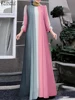 ZANZEA Elegant Women Long Sleeve Contrast Color Robe Maxi Dress Muslim Abaya Hijab Dresses Pleated Vestidos Eid Mubarek Sundress