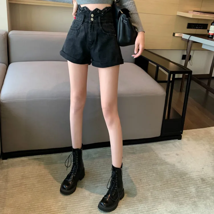 Korean Style Women's Denim Shorts Classic Vintage High Waist Blue Wide Leg Female Caual Summer Ladies Shorts Jeans For Women New jorts