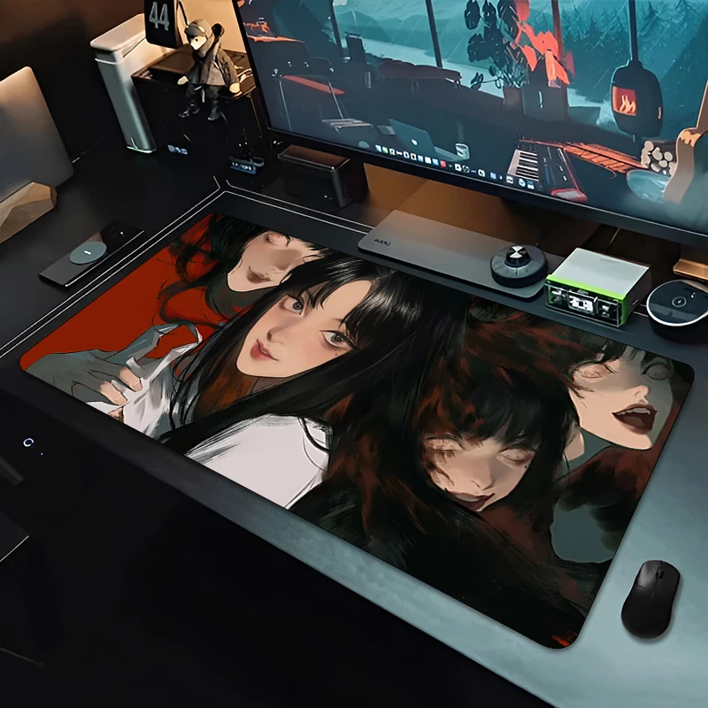 Black and White Mouse Pad Junji ito Laptop Gamer Mousepad Office Large Desk Mat PC Keyboard Extended Table Pad Carpet Mice Mat 6