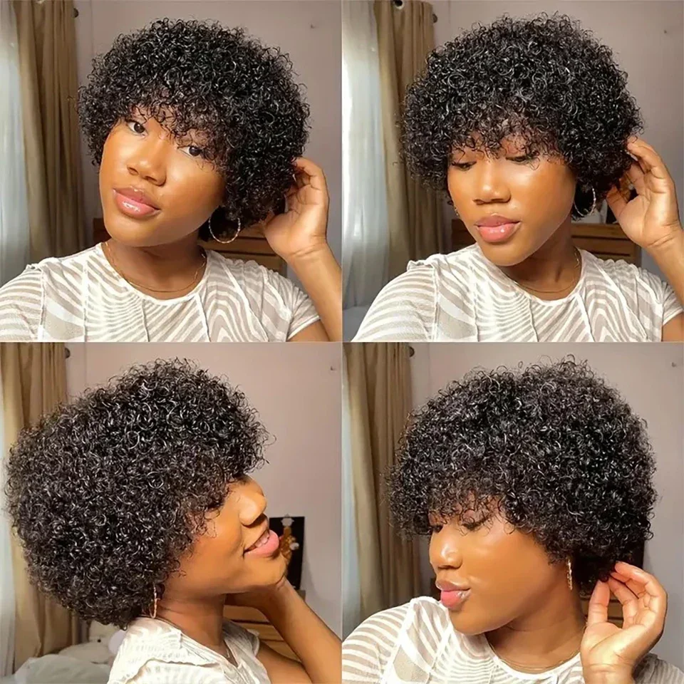 Human Hair Wigs Remy Forte Short Curly Bob Wigs Human Hair Full Machine Made Bob Wigs Brazilian Hair Natural Black Glueless Human