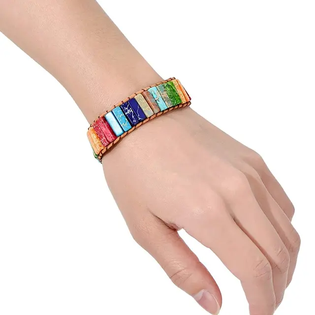 Mehrfarbiges Edelstein-Armband, Leder, tibetischer Zigeuner, verstellbar, 4