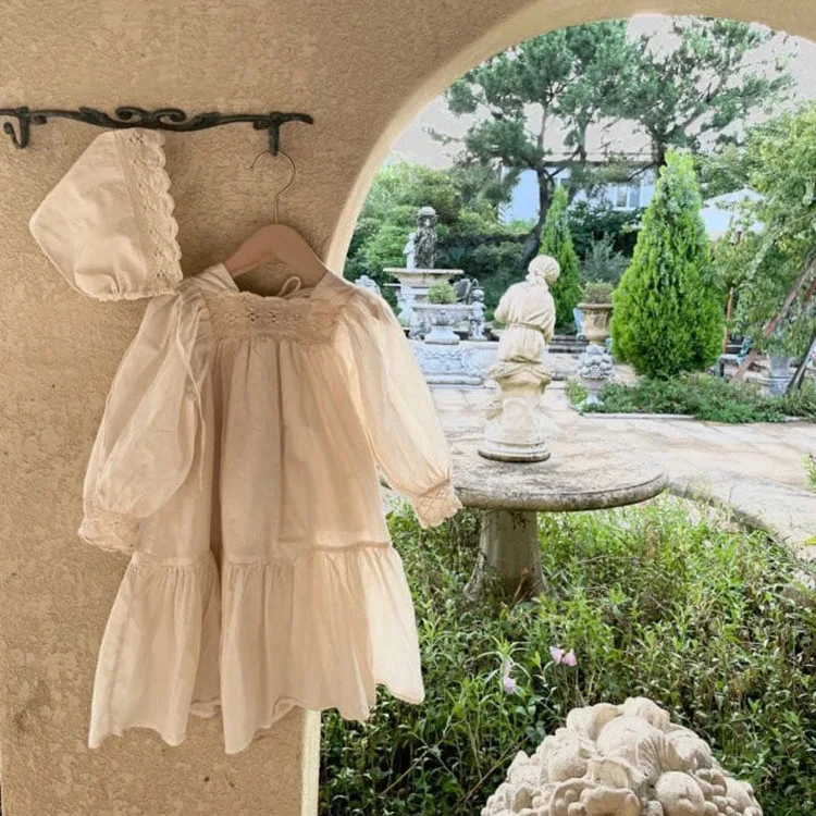 1340C New Fashion Girls' Lace Dress Spring Bubble Sleeve Sweet