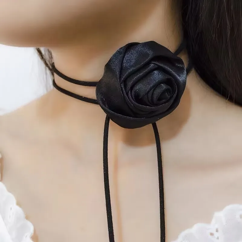 Velvet Choker Necklaces Women Jewelry Fashion Retro Rose Necklace Elegant Collar Bohemian Exaggerated Flowers Necklet Handmade Charm Velvets Clavicle Chain jewelry
